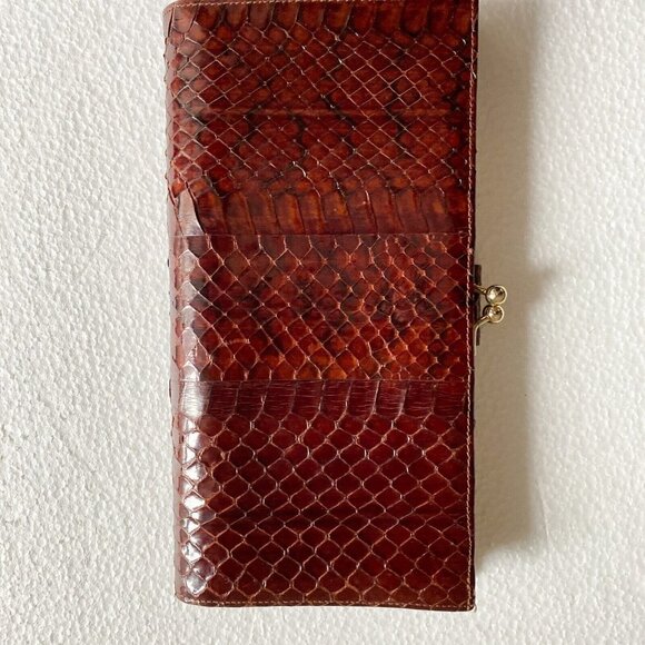 NIB Vintage Lizard Skin Burgundy Brown Long Wallet w Coin Compartment - Picture 4 of 13